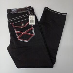 NWT True Luck Jeans Bootcut Classic Stretch Men's 34x30 Black Denim Thick Stitch